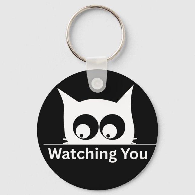 Funny Watching You Cat Cute Minimal Schlüsselanhänger (Vorderseite)