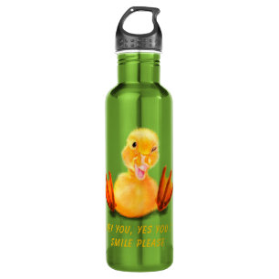 Funny Water Flasche mit Happy Duck - Custom Text Edelstahlflasche