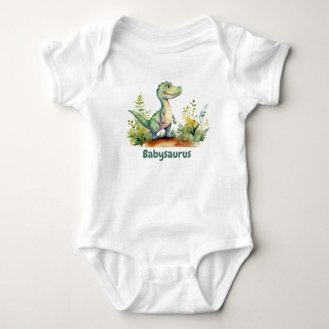 Funny Watercolor Baby Dinosaurier Personalisiert Baby Strampler (Vorderseite)