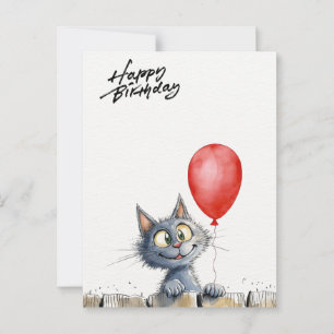 funny watercolor birthday card with cat  postkarte