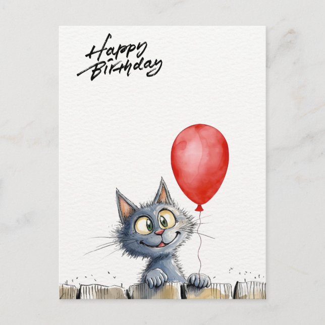 funny watercolor birthday card with cat  postkarte (Vorderseite)