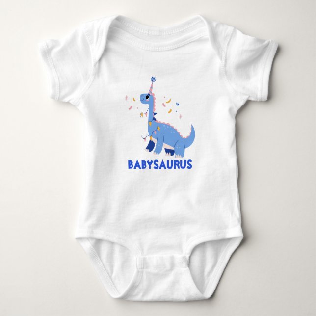 Funny Watercolor Blue Dinosaur T-Rex Personalisier Baby Strampler (Vorderseite)