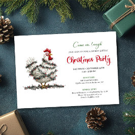 Funny Watercolor Chicken Red Green Holiday Invite Einladung