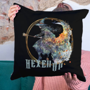 Funny Watercolor Creepy Hexen Broom Halloween Kissen