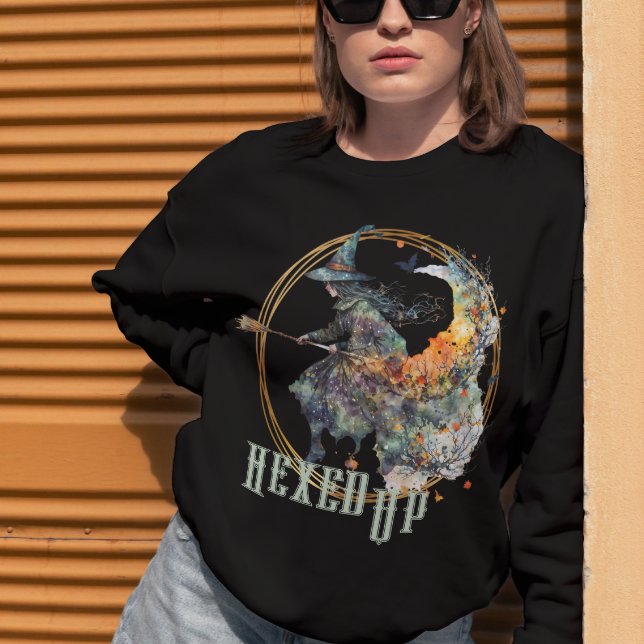 Funny Watercolor Creepy Hexen Broom Halloween Sweatshirt (Von Creator hochgeladen)