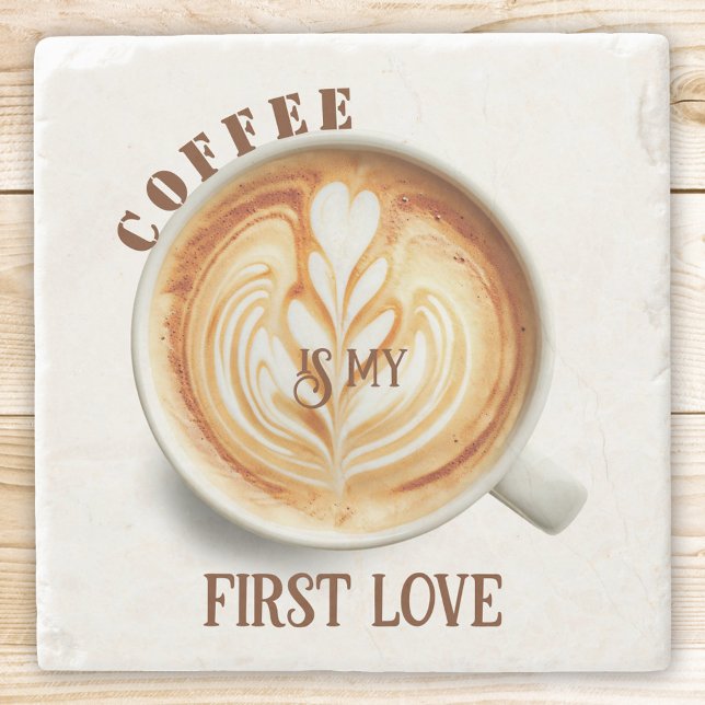 Funny Watercolor Liebe Cappuccino Steinuntersetzer (Coaster featuring a watercolor design of a cappuccino coffee with your funny texts)