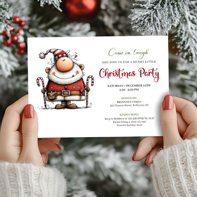 Funny Watercolor Santa Festive Party Invitation (Funny Watercolor Santa Festive Party Invitation)