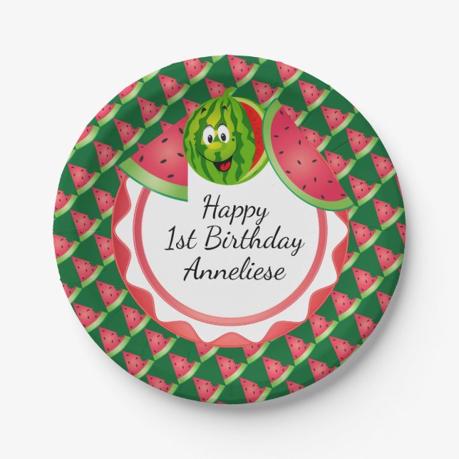 Funny Watermelon Kids Geburtstagsthema Pappteller (Vorderseite)