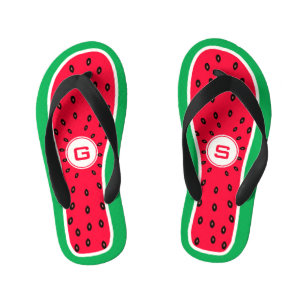 Funny Watermelon Mit Monogramm Design Kinderbadesandalen