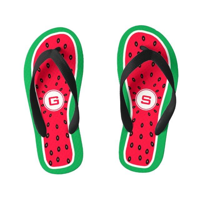 Funny Watermelon Mit Monogramm Design Kinderbadesandalen (Fußbett)