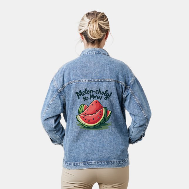 Funny Watermelon Pun "Melon-choly No more" Jeansjacke (Modell)