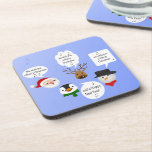 Funny We Wish You a Merry Christmas Untersetzer<br><div class="desc">Santa Clause, reindeer, penguin and snowman singing the famous song: We wish you a Merry Christmas. Funny, cute and humorous illustration for Christmas and New Year. Blue background with sheet music.</div>