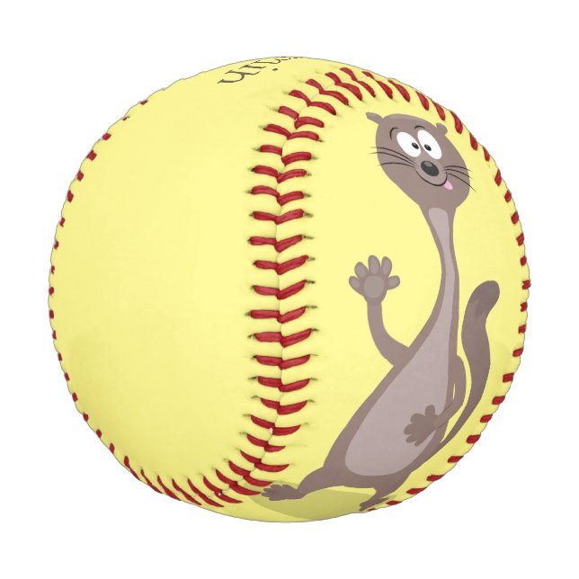 Funny Weasel Cartoon Illustration Baseball (Schrägansicht)