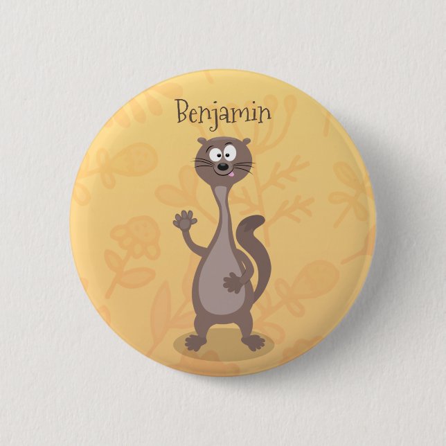 Funny Weasel Cartoon Illustration Button (Vorderseite)