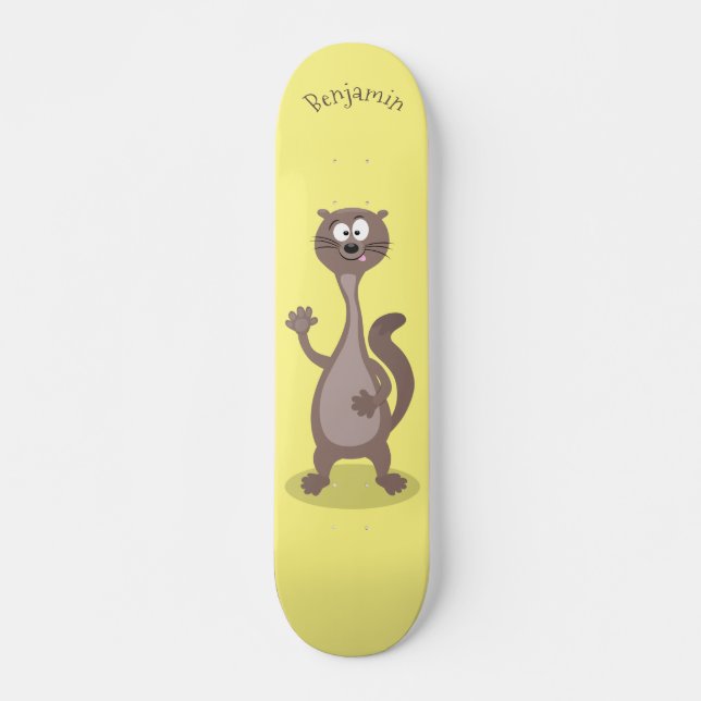 Funny Weasel Cartoon Illustration Skateboard (Vorne)
