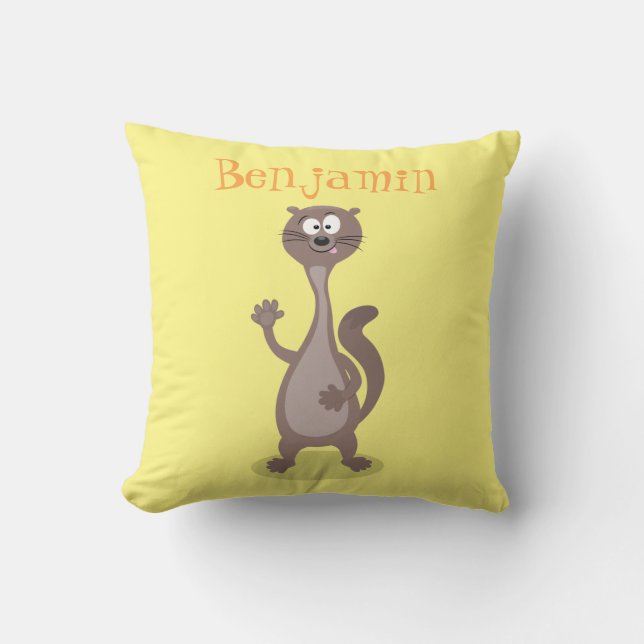 Funny weasel Cartoon Illustration Sprichwort hallo Kissen (Vorderseite)