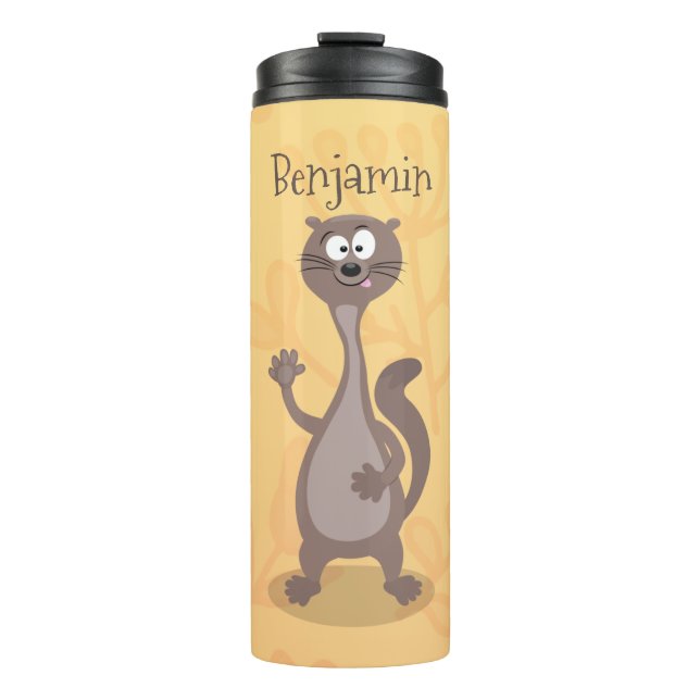 Funny Weasel Cartoon Illustration Thermosbecher (Vorderseite)