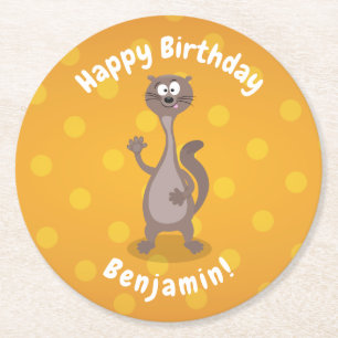 Funny weasel schwellender Cartoon Runder Pappuntersetzer