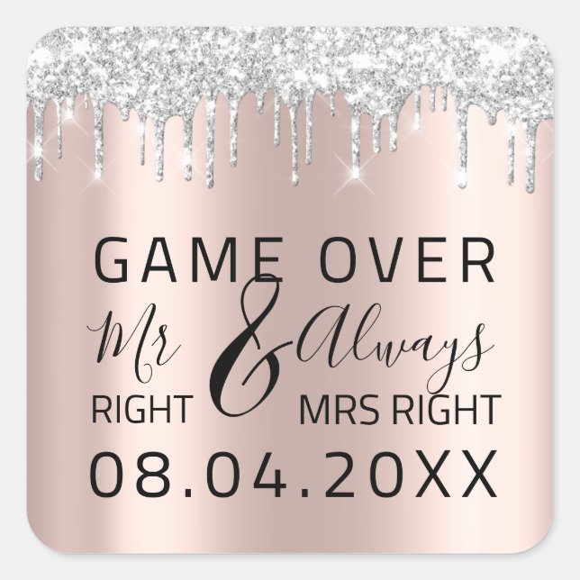Funny Wedding Mr. Richtig immer Mrs Right Game Ove Quadratischer Aufkleber (Vorderseite)
