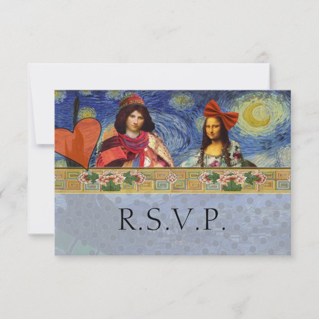 Funny Wedding RSVP Baroque Verziert Figurative Karte (Vorderseite)