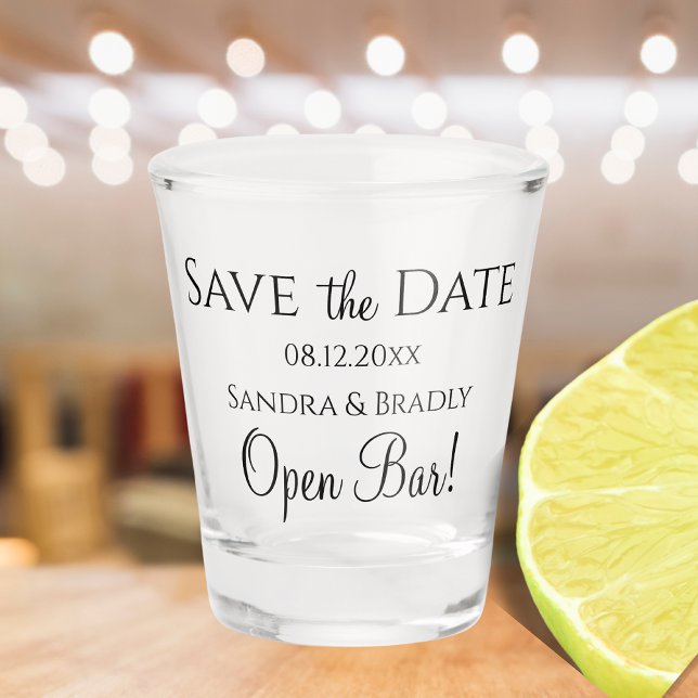 Funny Wedding Save the Date Black Open Bar Schnapsglas (Von Creator hochgeladen)