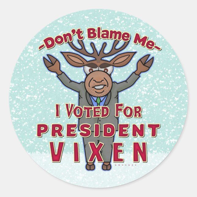 Funny WeihnachPräsidentin Vixen Reindeer Politik Runder Aufkleber (Vorderseite)