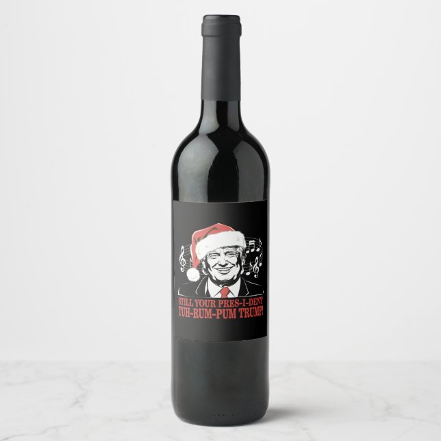 Funny Weihnachts Präsident Trump Pajamas Ugly Xmas Weinetikett (Vorderseite)