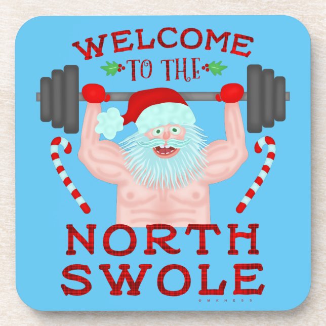 Funny Weihnachtsmann Claus Swole Weightlifter Untersetzer (Vorderseite)