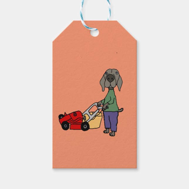Funny Weimaraner Hund Mähen Rasen Kunst Geschenkanhänger (Vorderseite)