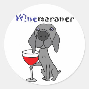 Funny Weimaraner Hund trinkt Roten Wein Runder Aufkleber