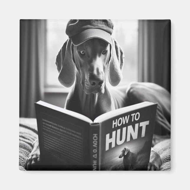 Funny Weimaraner liest ein Buch über die Jagd Magnet (Vorne)