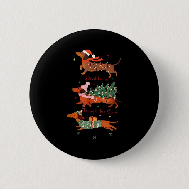 Funny Weiner Dog Dachshund Through The Snow Merry  Button (Vorderseite)