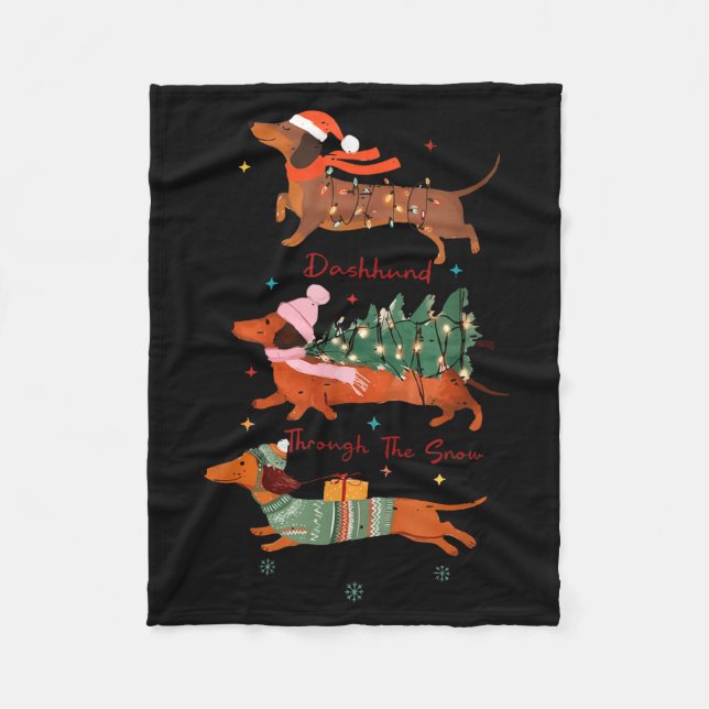 Funny Weiner Dog Dachshund Through The Snow Merry  Fleecedecke (Vorderseite)
