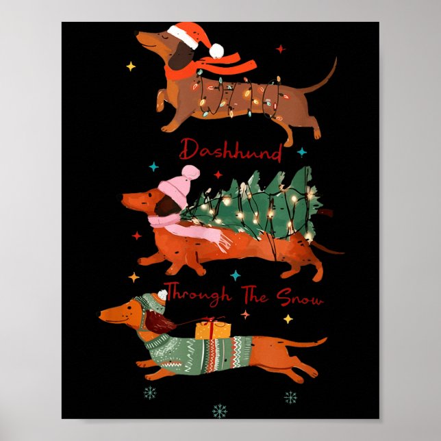 Funny Weiner Dog Dachshund Through The Snow Merry  Poster (Vorne)
