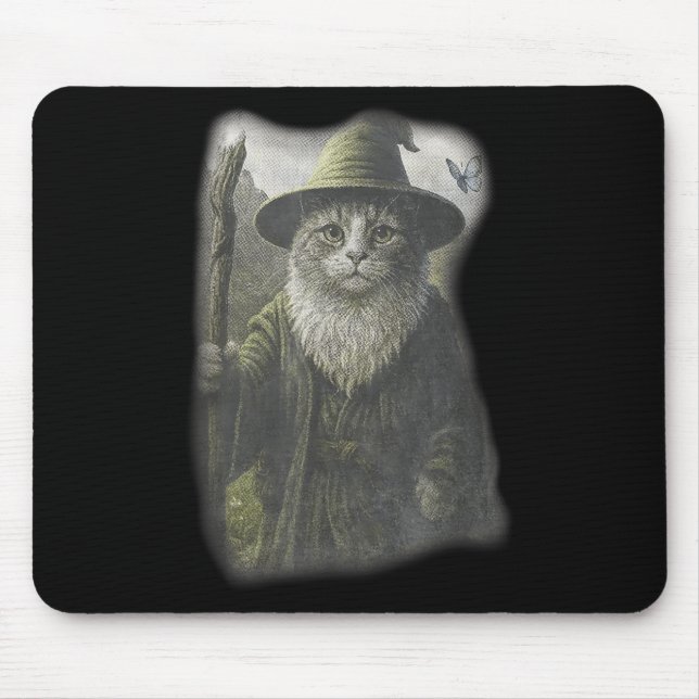 Funny Weird Kitten Wizard Ghost Cat Meme Catdalf H Mousepad (Vorne)
