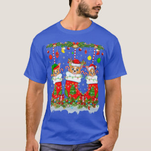 Funny Welsh Corgi Hund in Weihnachten Socken Licht T-Shirt
