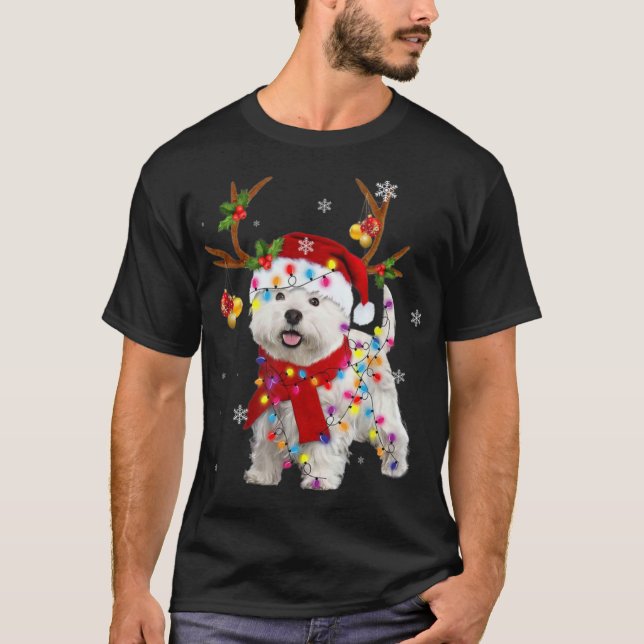 Funny Westie Christmas Tee Reindeer Christmas Ligh (Vorderseite)