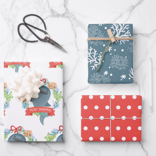 Funny Whale Hai Weihnachten Geschenkpapier Set (Vorderseite)