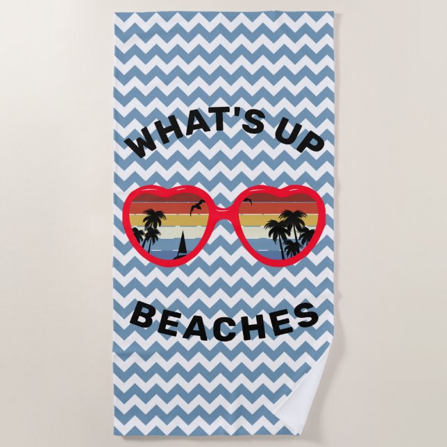 Funny 'What's Up, Beaches' Retro Sonnenbrille Strandtuch (Vorderseite)