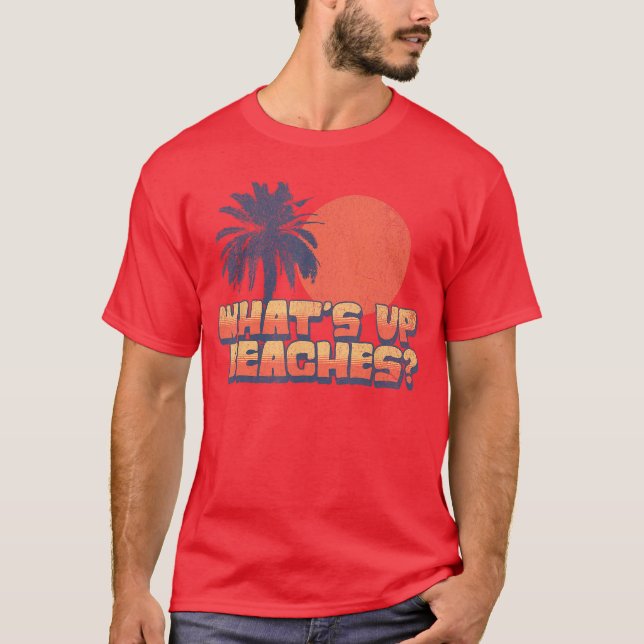 Funny Whatup Beaches Retro Sunset Palm Tree Niedli T-Shirt (Vorderseite)