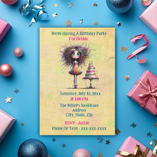 Funny Whimsical Birthday Girl Einladung