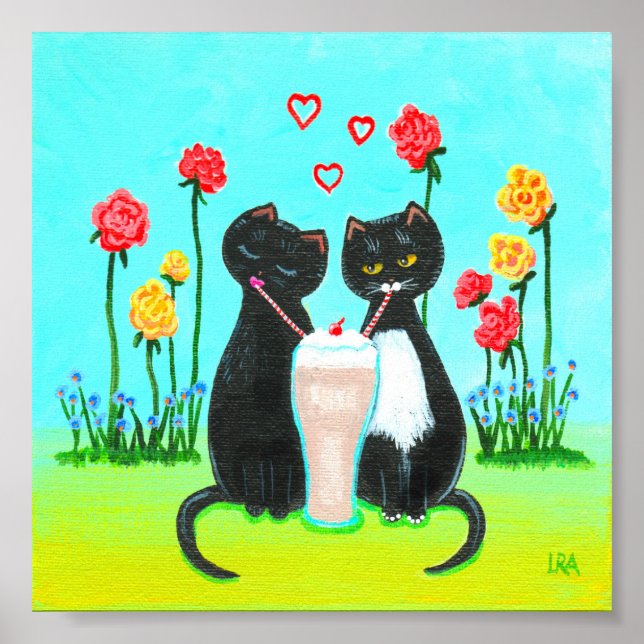 Funny Whimsical Black Cat Valentine Creationarts Poster (Vorne)
