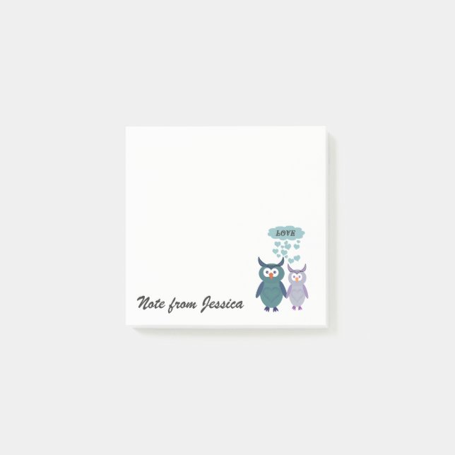 Funny whimsical Eule Liebe Paar personalisiert Post-it Klebezettel (Vorderseite)