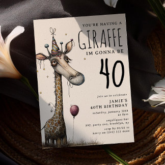 Funny Whimsical Giraffe Adult Geburtstag Einladung