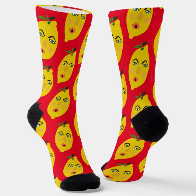 Funny Whimsical Lemon Pattern Red Socken (Gewinkelt)