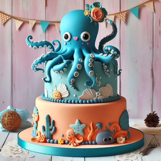 FUNNY WHIMSICAL OCTOPUS THEMA KINDERGEBURTSTAG CAK KARTE (Von Creator hochgeladen)