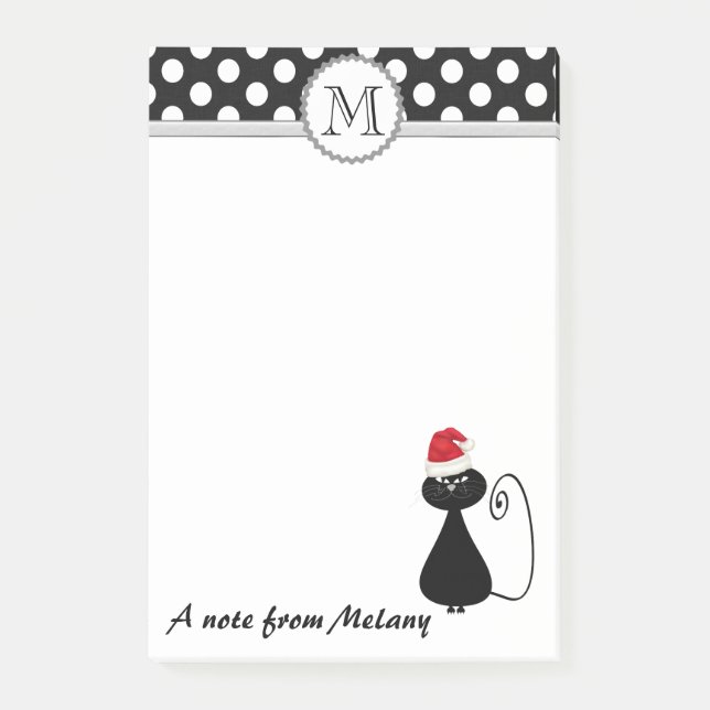 Funny whimsical Santa Cat polka Punkte Monogramm Post-it Klebezettel (Vorderseite)