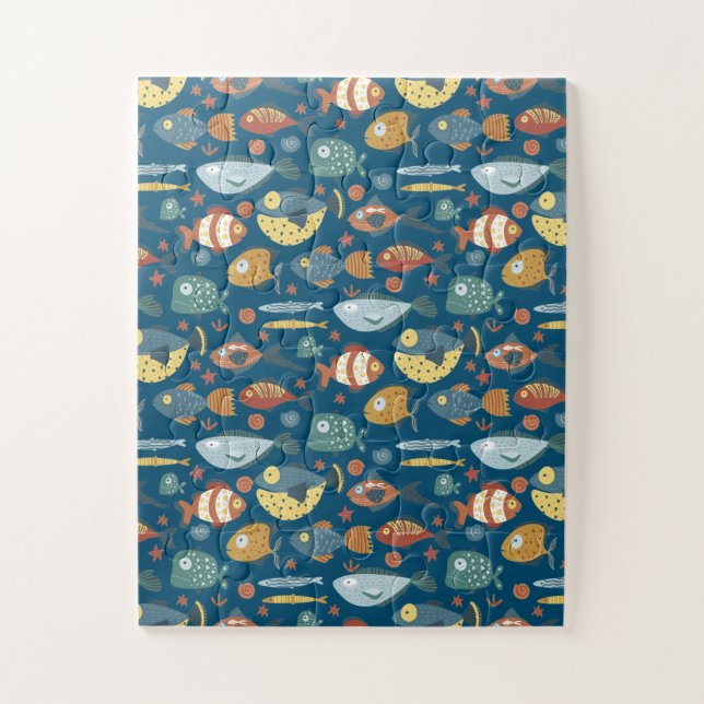 Funny Whimsisiean Sea Fish Blue Muster (Vertikal)