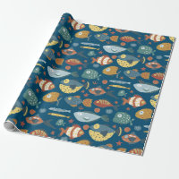 Funny Whimsisiean Sea Fish Blue Muster