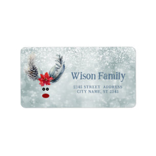 Funny whimsy poinsettia Rentiere Ferienlabel Adressaufkleber